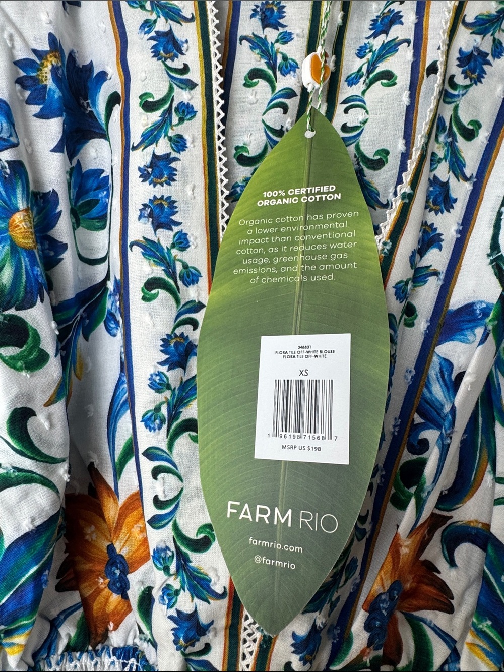 FARMRIO Off-White Flora Tile Smocked Blouse | Size XS | NWT - Picture 8 of 12